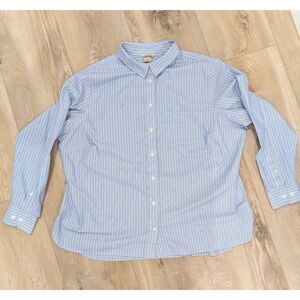 Duluth Trading Wrinklefighter Button-Down Shirt Women's 1X Blue White Pinstripe